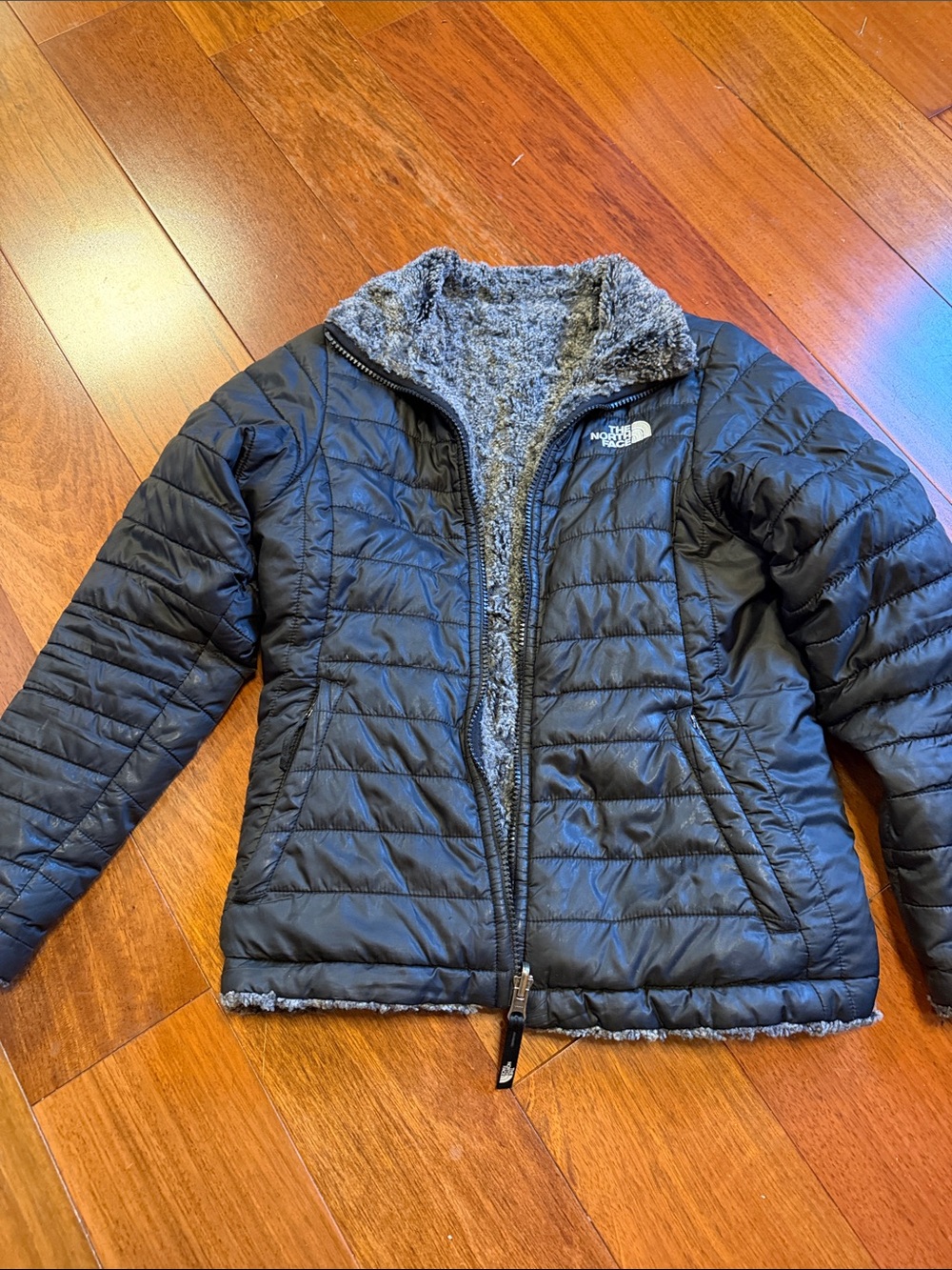 The North Face Black Puffer Jacket with Gray Sherpa Interior